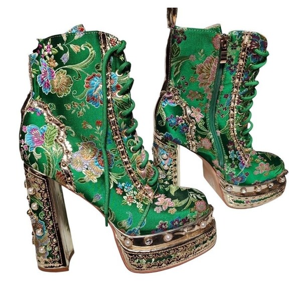 Azalea Wang Richie Rich Chunky Bootie Size 10 Gilded Metallic Platform Gemstone - Picture 1 of 14